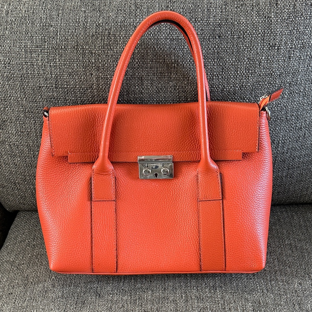 Borse in Pelle Italian Orange Leather Flap Satchel Shoulder Bag